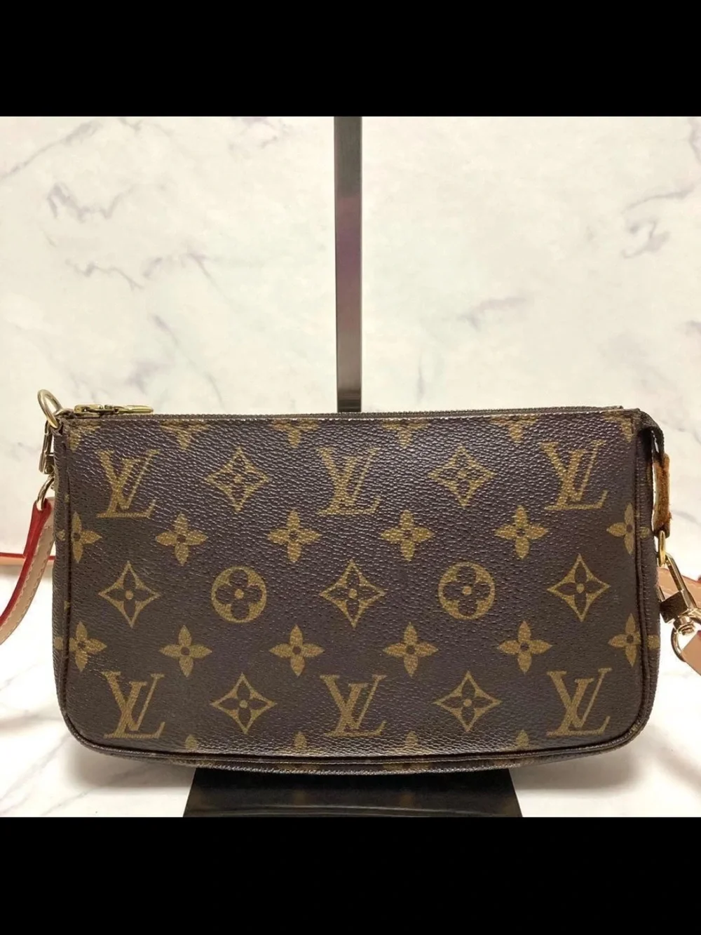 Louis Vuitton Monogram Canvas Crossbody with Red-Trim Strap